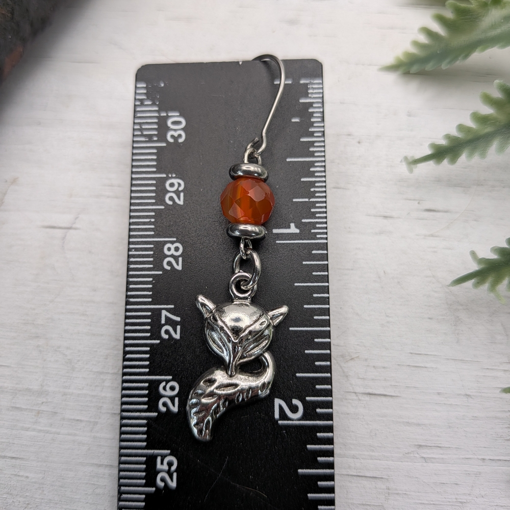 Beaded Fox Dangle Earrings with Orange Beads - Picture 3 of 4